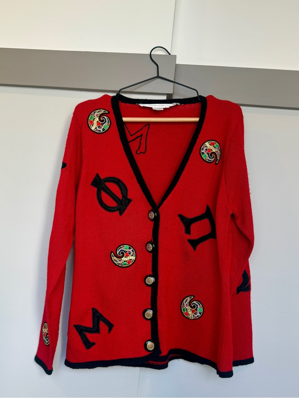 Vintage Anne Crimmins for UMI Collection Red Wearable Art Cardigan Size Small